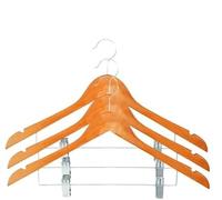 MSV - Lot de 12 Cintres en Bois Massif pour Pantalons avec Pinces - Grande Solidité, Côtés Courbés, Ne se Déforment Pas, Crochet Pivotant à 360° - 44 cm - Beige