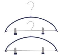 MSV - Lot de 2 Cintres en Acier Plastifié avec Pinces - Idéal Costume, Haut et Bas 2 en 1, Antiglisse, Côtés Courbés, Tous Types de Vêtements - 41 cm - Bleu