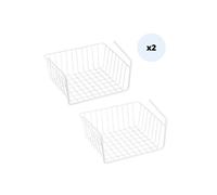 MSV Lot de 2 paniers de rangement sous étagère 30x25,5x14cm en Acier Blanc Mat