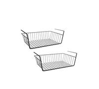 MSV Lot de 2 paniers de Rangement sous étagère 38,5x25,5x14cm en Acier Noir Mat
