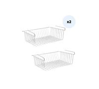 MSV Lot de 2 paniers de rangement sous étagère 38x26x14cm en Acier Chromé