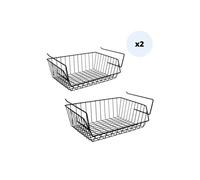 MSV Lot de 2 paniers de rangement sous étagère 40x27x17,5cm en Acier Noir Mat