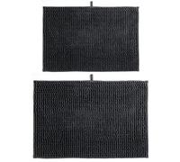 MSV Lot de 2 tapis de bain en chenille à poils longs - 40 x 60 cm + 60 x 90 cm - Gris