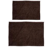 MSV Lot de 2 tapis de bain en chenille à poils longs - 40 x 60 cm + 60 x 90 cm - Marron