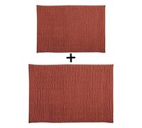 MSV - Lot de 2 Tapis de Bain Microfibre Chenille - Poils Longs Anti-dérapant - Lavable en Machine - Boucle d'Accrochage Pratique - Confort et Hygiène Optimisés - Terracotta - 40x60 & 60x90 cm