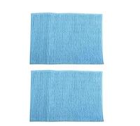 MSV - Lot de 2 Tapis de Bain Microfibre Chenille - Poils Longs Anti-dérapant - Lavable en Machine - Boucle d'Accrochage Pratique - Confort et Hygiène Optimisés - Bleu Clair - 40x60 cm