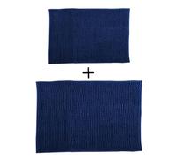 MSV - Lot de 2 Tapis de Bain Microfibre Chenille - Poils Longs Anti-dérapant - 40 x 60 cm & 60 x 90 cm - Bleu Foncé - Lavable en Machine - Boucle d'Accrochage Pratique - Confort et Hygiène Optimisés