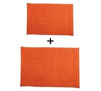 MSV - Lot de 2 Tapis de Bain Microfibre Chenille - Poils Longs Anti-dérapant - Lavable en Machine - Boucle d'Accrochage Pratique - Confort et Hygiène Optimisés - Orange - 40x60 & 60x90 cm