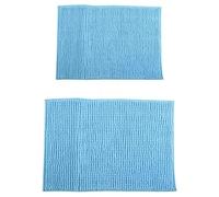 MSV - Lot de 2 Tapis de Bain Microfibre Chenille - Poils Longs Anti-dérapant - 40 x 60 cm & 60 x 90 cm - Bleu Clair - Lavable en Machine - Boucle d'Accrochage Pratique - Confort et Hygiène Optimisés