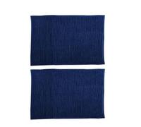 MSV - Lot de 2 Tapis de Bain Microfibre Chenille - Poils Longs et Doux - Antidérapant SEBS - Lavable en Machine 30° - Boucle d'Accrochage - 50 x 80cm - Bleu Foncé