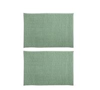 MSV - Lot de 2 Tapis de Bain Microfibre Chenille - Poils Longs et Doux - Antidérapant SEBS - Lavable en Machine 30° - Boucle d'Accrochage - 40 x 60cm - Vert Basil