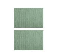 MSV - Lot de 2 Tapis de Bain Microfibre Chenille - Poils Longs et Doux - Antidérapant SEBS - Lavable en Machine 30° - Boucle d'Accrochage - 50 x 80cm - Vert Basil