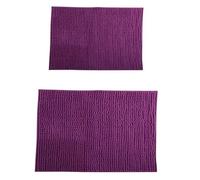 MSV - Lot de 2 Tapis de Bain Microfibre Chenille - Poils Longs et Doux - Antidérapant SEBS - Lavable en Machine 30° - Boucle d'Accrochage - 40 x 60cm & 60 x 90cm - Violet