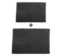 MSV - Lot de 2 Tapis de Bain Microfibre Chenille - Poils Longs et Doux - Antidérapant SEBS - Lavable en Machine 30° - Boucle d'Accrochage - 40 x 60cm & 60 x 90cm - Gris Foncé