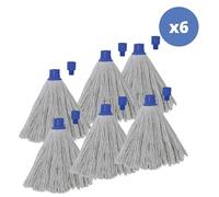 MSV Lot de 6 Franges à serpillière de Rechange en Coton supérieur 250gr Blanc - Embout héxagonal