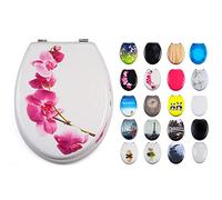 MSV - Lunette de WC et Abattant Noyau MDF - Charnières Acier Inoxydable - Design "Lanyu" - Blanc - 43 x 37 x 5 cm - Picots Antidérapants - Facile à Nettoyer