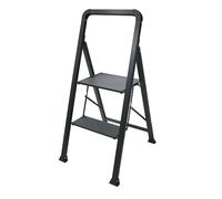 MSV, Marchepied 2 Marches, Pliant, Escabeau Léger, en Acier, Max 150kg, revêtement Anti-dérapant des marches, Pieds en Caoutchouc, Compact, 47,5x42,5x85cm, Noir Mat