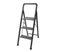 MSV, Marchepied 3 Marches, Pliant, Escabeau Léger, en Acier, Max 150kg, revêtement Anti-dérapant des marches, Pieds en Caoutchouc, Compact, 62x42,5x108cm, Noir Mat