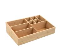 MSV - Organisateur de Maquillage 10 Compartiments - Gamme ISALYS - Bambou Naturel - Boîte de Rangement Multifonction pour Cosmétique et Accessoires - Beige