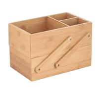 MSV - Organisateur de Maquillage 2 Niveaux - Gamme ISALYS - Bambou Écologique - Boîte de Rangement pour Cosmétique, Accessoires et Produits d’Hygiène - Beige