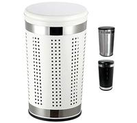 MSV- Panier à Linge 46 l en INOX Blanc avec Couvercle Coussin rembourré - Coffre à Linge ventilé avec Trous d’aération - utilisable comme Panier à Linge - Poubelle ou Corbeille - 35 x 60,5 cm