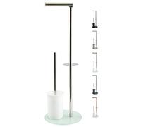 MSV - Porte-Rouleau Brosse WC en Acier Inoxydable avec Support en Verre, Design Élégant et Pratique, Accessoire pour Toilettes 3 en 1, Taille Standard, Blanc