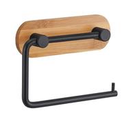 MSV Porte Rouleau Papier WC adhésif YONO Acier Noir Mat & Bambou