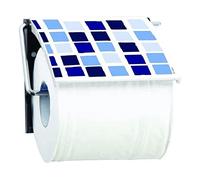 MSV Porte Rouleau Papier WC Mural PS & Acier chromé Mosaiko Bleu
