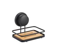 MSV Porte Savon avec Mega Ventouse Acier & Bambou Noir Mat