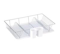 MSV - Porte-Vaisselle et Ustensiles en Acier Sakura - Égouttoir avec Plateau Récupérateur d’Eau - Style Scandinave Minimaliste pour Cuisine - Finition Haute Résistance - Blanc