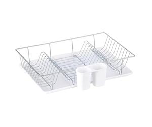 MSV - Porte-Vaisselle et Ustensiles en Acier Sakura - Égouttoir avec Plateau Récupérateur d’Eau - Style Scandinave Minimaliste pour Cuisine - Finition Haute Résistance - Blanc
