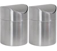 MSV Poubelle à Bascule de Table ou cosmétique 1,5L INOX (Lot de 2)