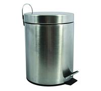 MSV, Poubelle à pédale en Inox, Pédale pour pied, pour Petits Espaces, Couvercle à Fermeture en Douceur, avec Seau Intérieur, Ronde, 20 Litres, Gris