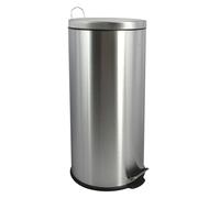 MSV, Poubelle à pédale en Inox, Pédale pour pied, pour Petits Espaces, Couvercle à Fermeture en Douceur, avec Seau Intérieur, Ronde, 30 Litres, Gris