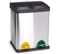 MSV - Poubelle à Pédale Tri Sélectif Inox 16L - 2 Bacs Amovibles de 8L - Design Moderne, Silencieuse et Anti-Odeurs - Idéale Cuisine et Extérieur