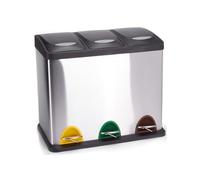 MSV - Poubelle à Pédale Tri Sélectif Inox 24L - 3 Bacs Amovibles de 8L - Design Moderne, Silencieuse et Anti-Odeurs - Idéale Cuisine et Extérieur