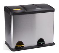 MSV - Poubelle à Pédale Tri Sélectif Inox 26L - 1 Bac Amovibles de 8L et de 18L - Design Moderne - Silencieuse et Anti-Odeurs - Idéale Cuisine et Extérieur