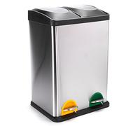 MSV - Poubelle à Pédale Tri Sélectif Inox 40L - 2 Bacs Amovibles de 20L - Design Moderne - Silencieuse et Anti-Odeurs - Idéale Cuisine et Extérieur