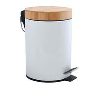 MSV Poubelle de salle de bain Aza 3 L acier inoxydable & bambou - Abaissement automatique - Blanc