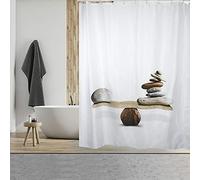 MSV, Rideau de Douche Anti-moisissure et Antibactérien, Lavable et Imperméable, Inclus 12 Anneaux, Design Minimaliste, Taille 180 x 200 cm, Motifs Galets, Multi-Colored, 180L X 200H cm (1 Panneaux)