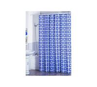 MSV, Rideau de Douche, en Polyester, Revêtement antibactérien, Anneaux Inclus, Lavable à 30°, Imperméable Tissu Lavable en Machine Rideau Salle de Bain, Carrés Bleu & Blanc, 180 x 200 cm