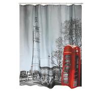 MSV, Rideau de Douche, en Polyester, Revêtement antibactérien, Anneaux Inclus, Lavable à 30°, Imperméable Tissu Lavable en Machine Rideau Salle de Bain, Londres, 180 x 200 cm