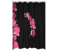 MSV Rideau de Douche Polyester LANYU 180x200cm Motif Fleurs Noir & Rose - Anneaux Inclus