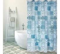 MSV Rideau de Douche Polyester Alentejo 180x200cm QUALITÉ Premium Bleu -Anneaux Inclus