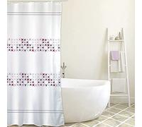 MSV Rideau de Douche Polyester Malta 180x200cm QUALITÉ Premium Rose & Blanc - Anneaux Inclus