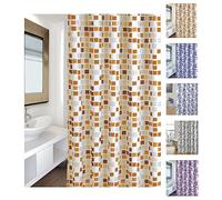 MSV Rideau de Douche Polyester MOSAIKO 180x200cm QUALITÉ Premium Beige - Anneaux Inclus
