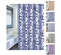 MSV Rideau de Douche Polyester MOSAIKO 180x200cm QUALITÉ Premium Bleu - Anneaux Inclus