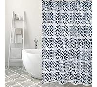 MSV Rideau de Douche Polyester NADOR 180x200cm QUALITÉ Premium Bleu & Blanc - Anneaux Inclus