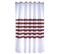 MSV Rideau de Douche Polyester Rayas 180x200cm QUALITÉ Premium Blanc & Marron - Anneaux Inclus