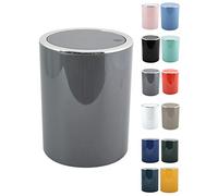 MSV Salle de Bains Série Aspen Design Poubelle Salle de Bains Poubelle à pédale Poubelle Push à Couvercle basculant Récipient à ordures à Couvercle oscillant 6 litres (ØxH): Approx. 18,5 x 26 cm Gris